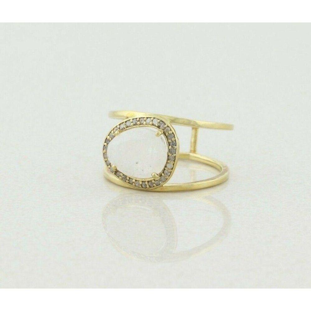 Gold over Sterling Silver Moonstone & Diamond Halo Ring Size 10 - Picture 7 of 9